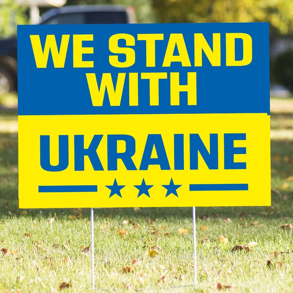 Vispronet We Stand with Ukraine Yard Flag Sign – 23in x 17in Double-Sided Yard Sign for Homes, Lawns, and Gardens – Weather-Resistant Sign – Made from Corrugated Plastic