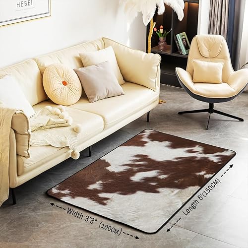 Miniatura 3 de jejeloiu Alfombra de Área de Piel de Vaca 5X7 Alfombras de Cuero de Vaca para Sala de Estar Dormitorio Occidental Granja Piel de Animal Marrón