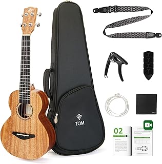 TOM 23" Solid Top Mahogany Concert Ukulele – Ukelele Beginner Kit Includes Quick Locking Ukulele Strap for Professional, Beginners, Adults & Kids, Deep Resonance with D’Addario Strings (AM5-Concert)