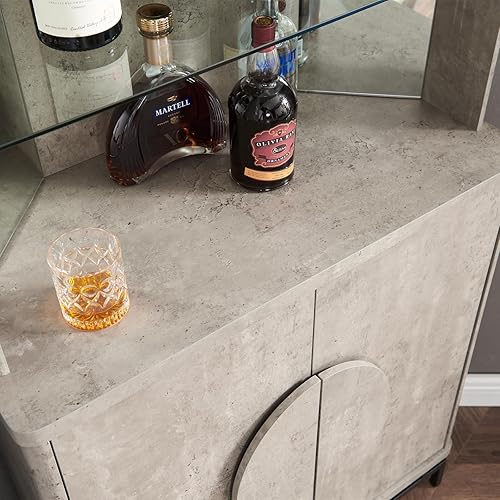 Miniatura 3 de Home Source Armario de licor de 68 pulgadas con asas de media luna y base de metal, ideal para bares y gabinetes de vino, espacio de almacenamiento