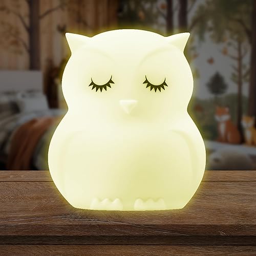 Lumipets Luz nocturna de animales para niños, búho junior, lámpara de goma de silicona suave y segura, colores relajantes, portátil, fácil control