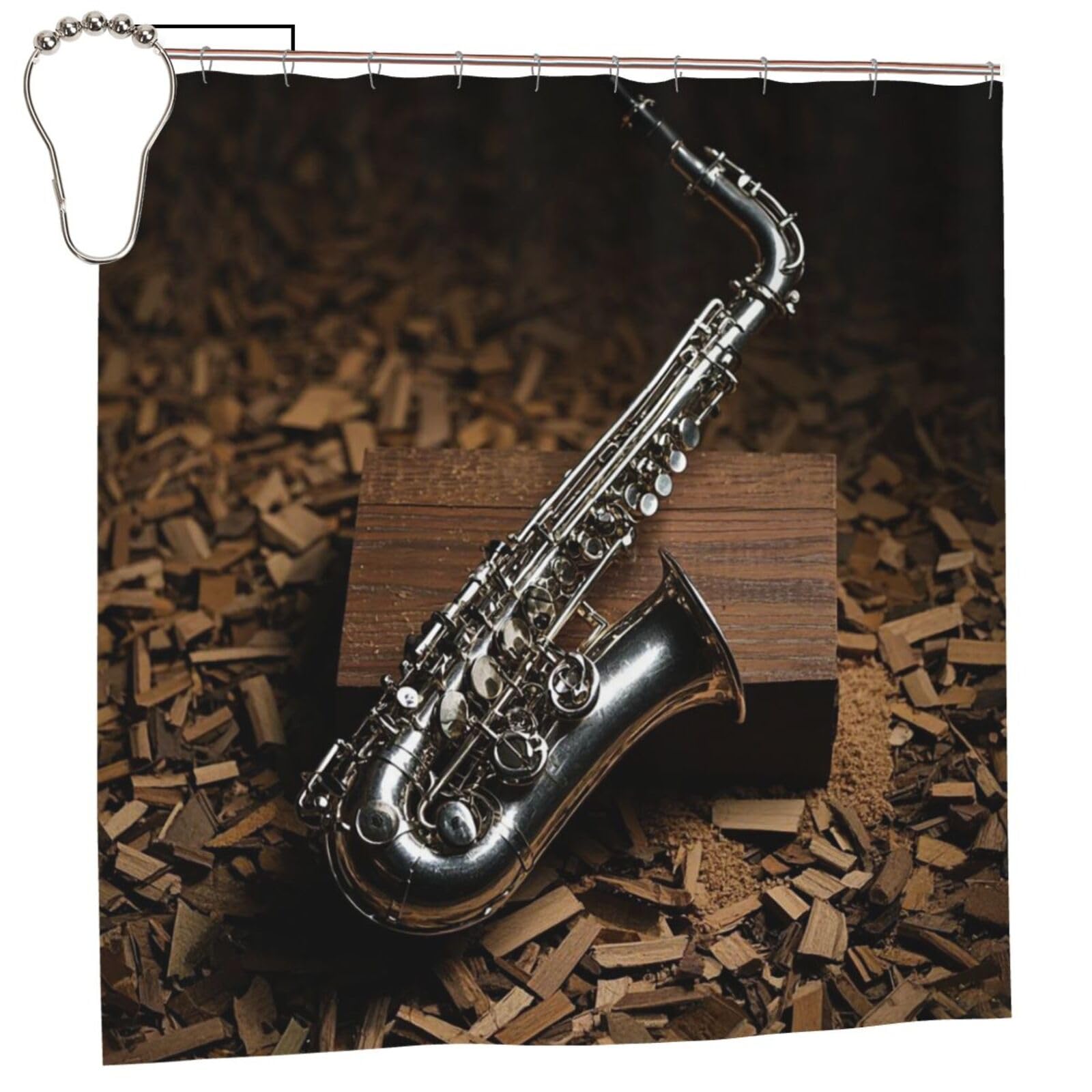 FodPand Saxophone Shower Curtain 70"x70" Waterproof Long Bathroom Curtain Heavy Duty Thick Cloth Bath Curtain Set with Hooks, Modern Abstract Art Pattern Bathroom Shower Curtains