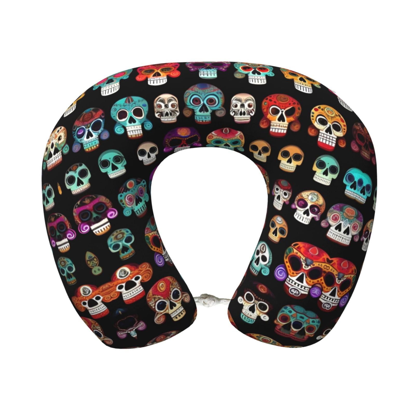 peiyeety Mexican Colourful Skull Print Custom U-Shaped Pillow,Memory Foam Cervical Neck Travel Pillow,for Home,Camping,Travelling