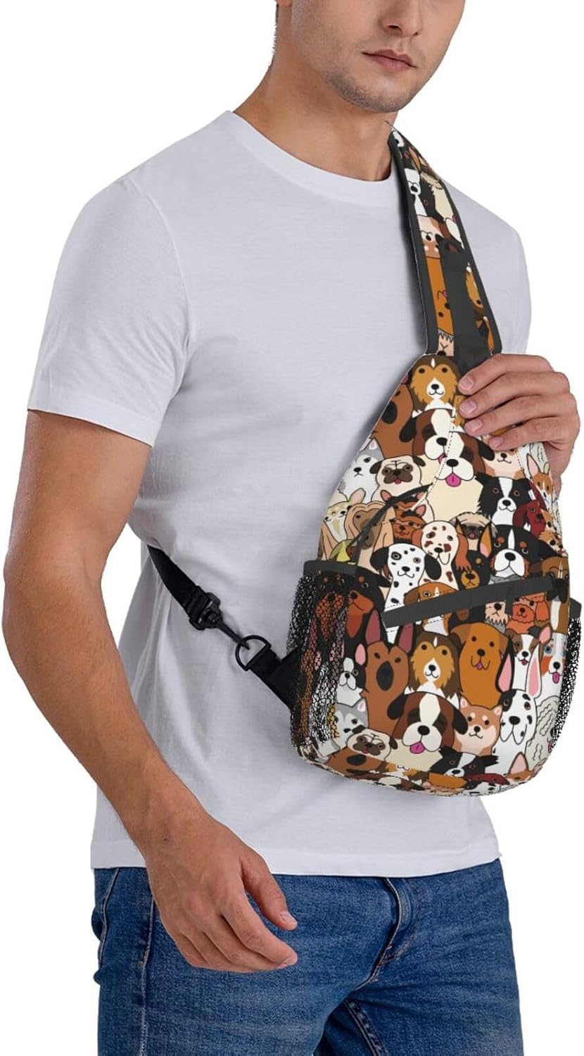 Funny Dogs collection Unisex Sling Daypacks Adjustable Rope Shoulder Chest Bags Gym Sport Travel Hiking Daypack For Men Women Gift