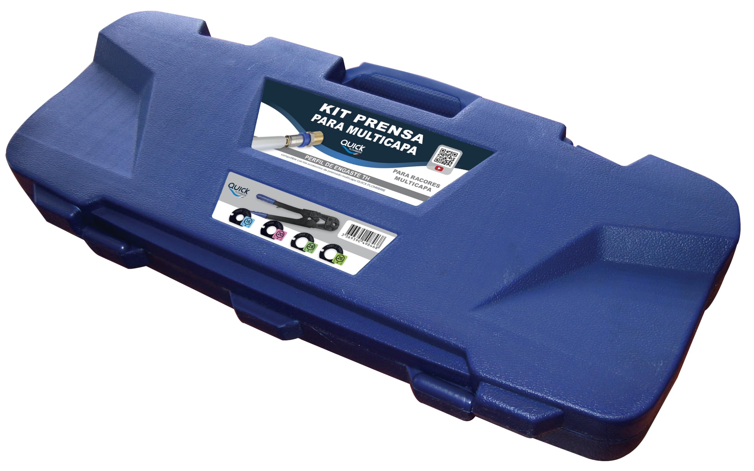 Tenaza de prensado manual multicapa – Perfil TH Ø16-20-25-26 | Con juegos de mordazas intercambiables y maleta rígida | Precisa, robusta y fácil de transportar | QUICK PLOMBERIE