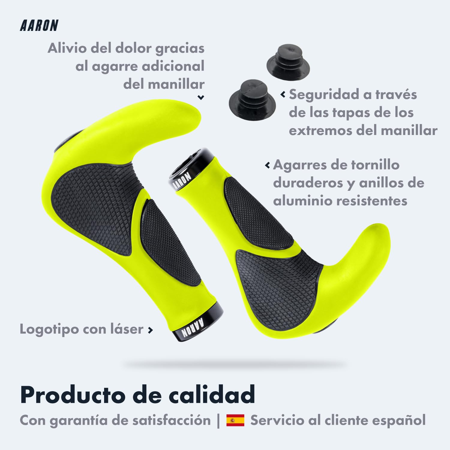 AARON Horn - Puños de Gel con acoples y amortiguación - Diseño ergonómico Antideslizante - para bicis utilitarias, eléctricas, de Trekking y de montaña - Negro