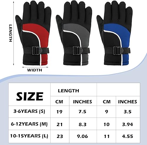 Miniatura 3 de 3 pares de guantes de nieve para niños, guantes de invierno impermeables, cálidos, guantes de esquí resistentes al viento, ajustables,