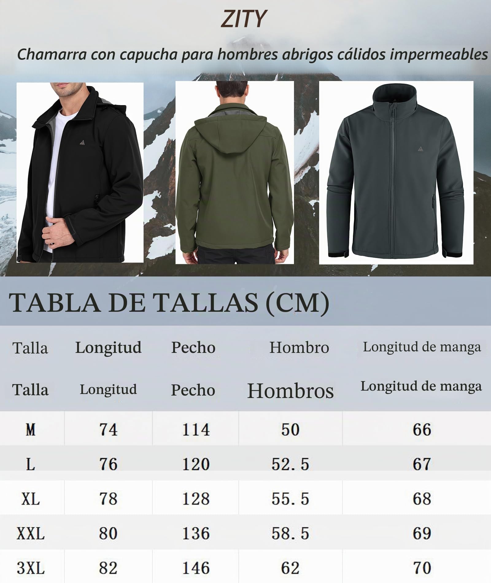 ZITY Soft Shell de Chaqueta para Hombre Senderismo Chaquetas de Lana Impermeables Invierno Chaqueta Cálida con Capucha con Bolsillos para Actividades al Aire Libre Acampadas y Pesca