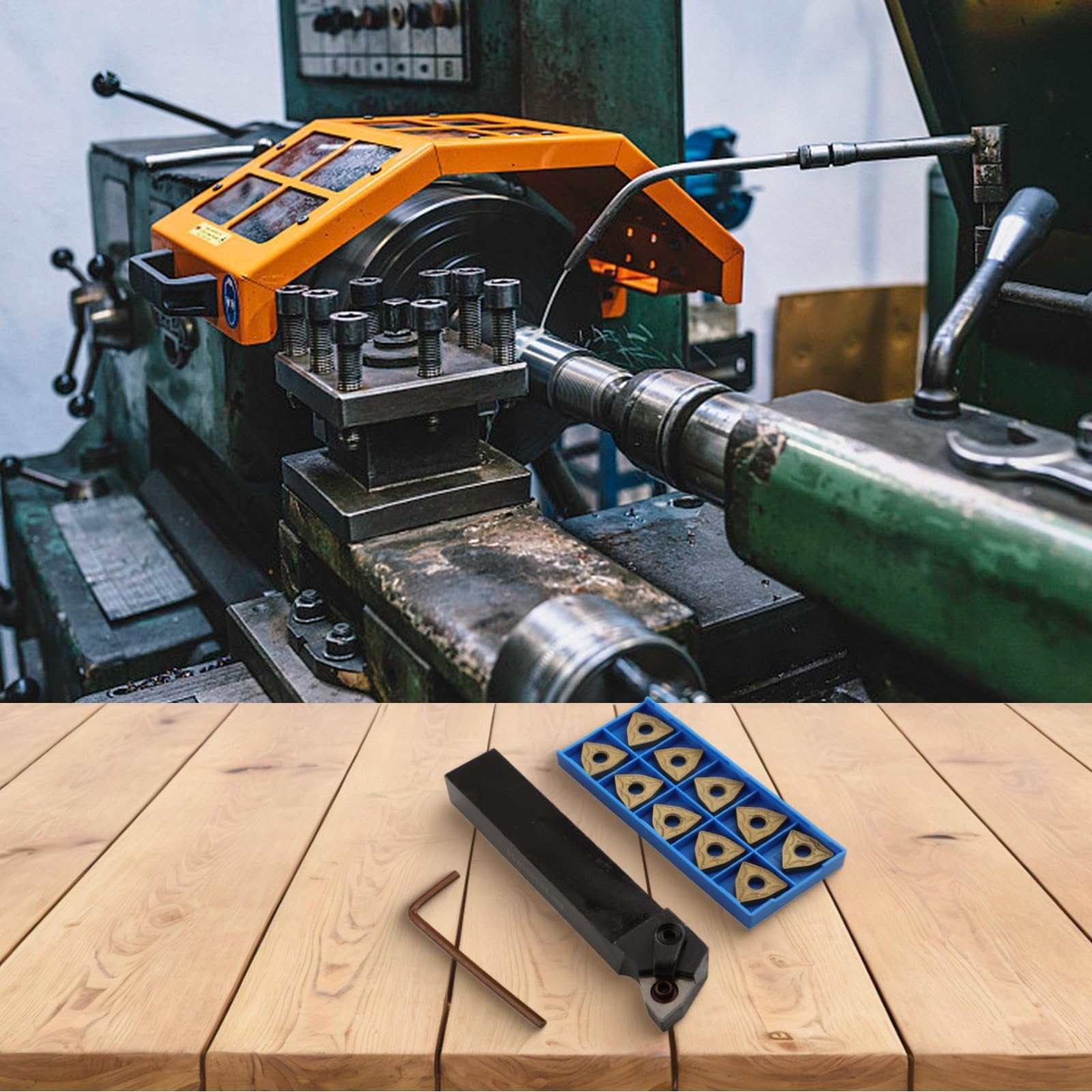 MWLNR2020K08 Porte-outils de tournage avec 10 inserts en carbure WNMG0804 pour usinage CNC, finition acier et fonte, poussière