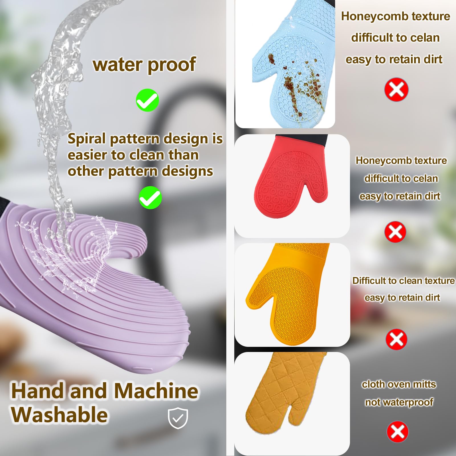 Ofenhandschuhe, Silikon, Ofenhandschuhe, hitzebeständig, 250 °C, rutschfest, Küchenhandschuhe, Silikon, Ofenhandschuhe, 1 Paar – Ofenhandschuhe, Silikon, Topflappen für Küche, Ofenhandschuhe