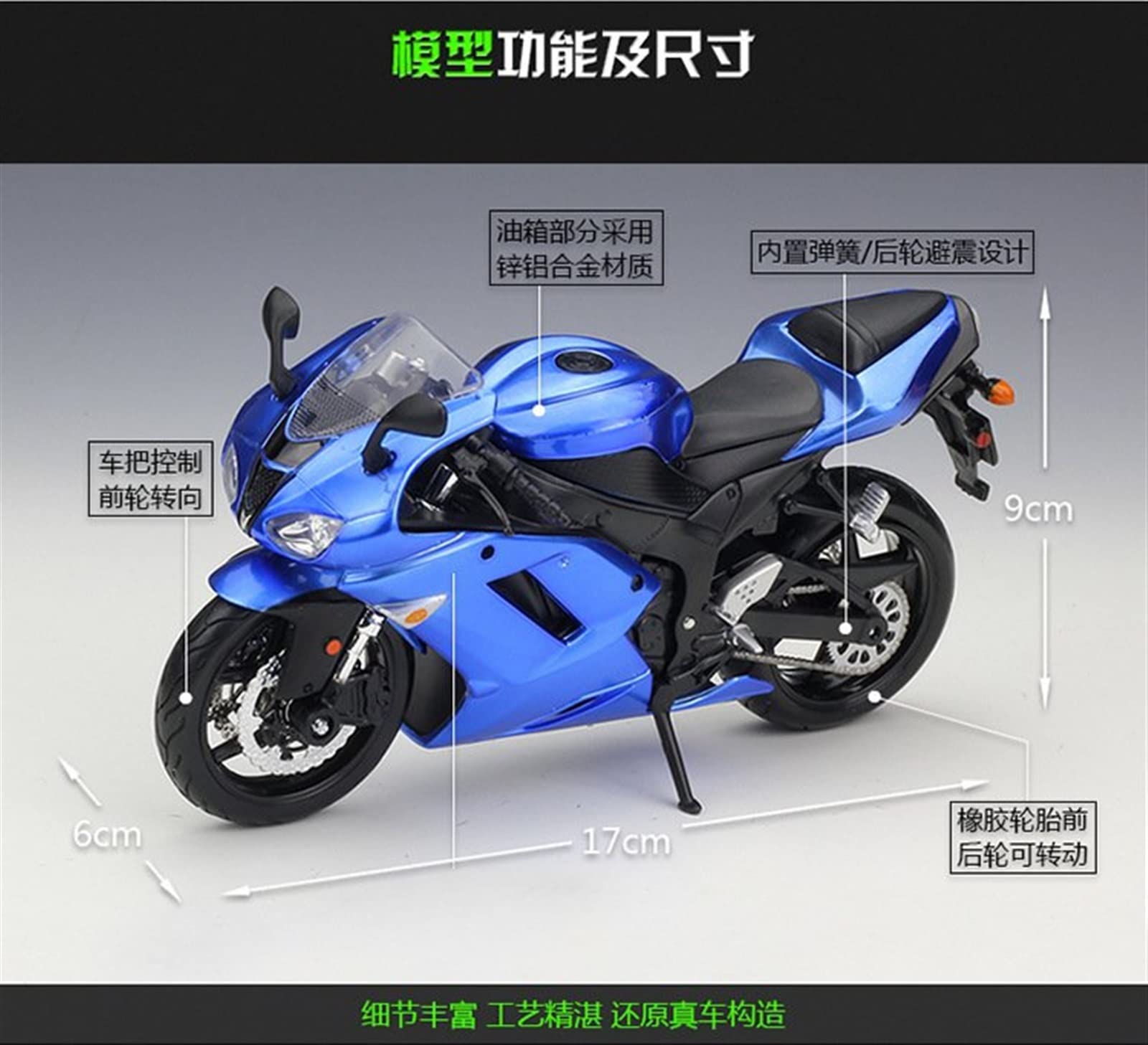Modello Per Kawasaki Ninja ZX-6R Modello Di Moto Regalo Compleanno Giocattoli Per Collezione Auto 1/12(Blue)