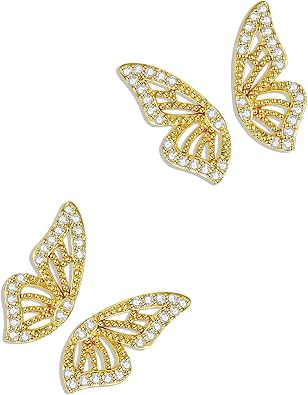 Luxval Butterfly Wing Earrings,18K Gold Plated CZ Simulated Diamond Silver Stud Earrings, Tiny Butterfly Cartilage Earrings for women,Gold Stud Earrings for Girls