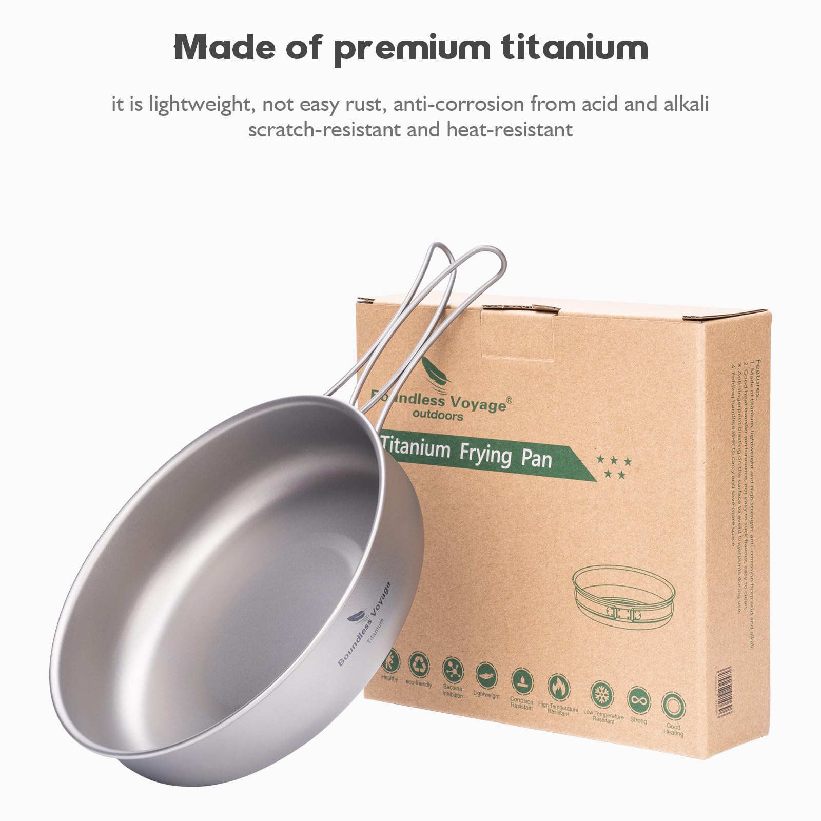 iBasingo Titan Pfanne Camping Bratpfanne 18 cm Frying Pan mit Klappgriff Ultraleichte 1 Person Reise Kochgeschirr Dish Picknick Tragbar Plate Skillet Cooking Kit für Outdoor Wander Rucksäcke Ti2063C