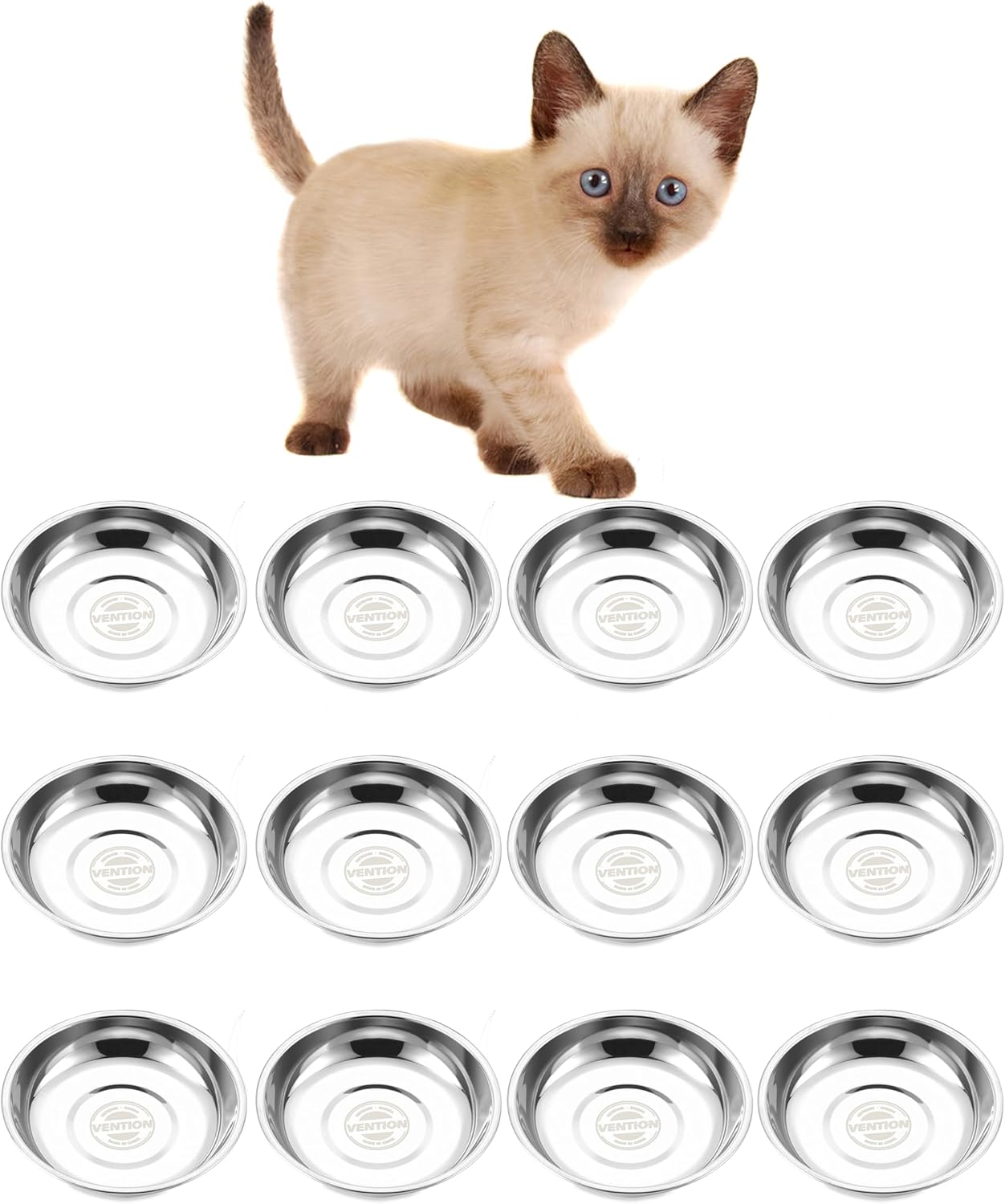 Vention shallow stainless steel cat bowls set, 4.9in outer dia