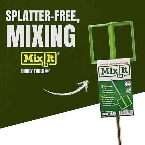 Miniatura 2 de Buddy Tools Mix It, 18 pulgadas de longitud, mezclador de lodo con paleta de ABS duradera, mezclador de pintura eficiente para taladro, paleta de