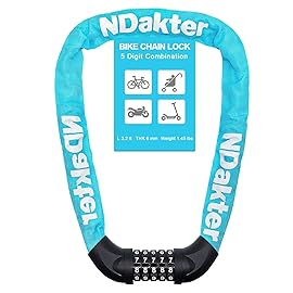 NDakter Bike Lock, 5 Digit Combination Heavy Duty Anti Theft Bicycle Chain Lock, 2.62/3.2/4.27/5/6Ft Long, High Security Resettable, Suitable for Bike, Scooter, Door, Gate, Fence-4/6mm Thick