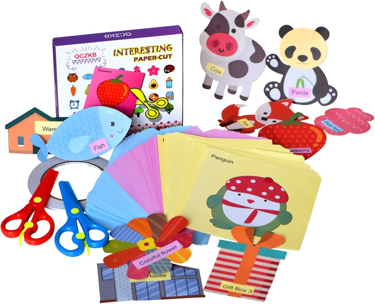 Kids' Scrapbooking Kits - Arts and Craft Kits Art Set ， Activity Books With 2 Pair of Child-Safe Scissors&1 Pcs Double-Sided Tape Adhesive Sticky ，Ideas for Kids Activities (100 Pages)