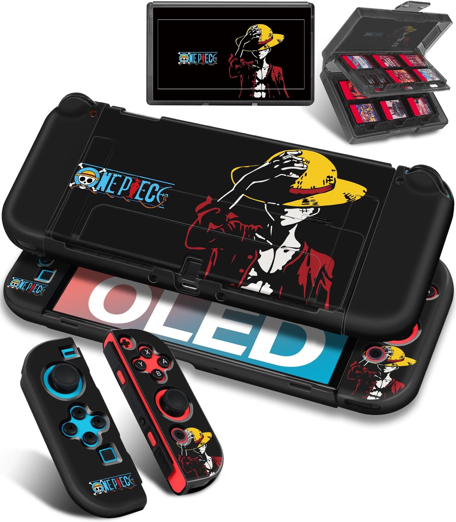 Xinocy (2in1) for Nintendo Switch OLED Case +24 Switch Game Holder Cute Cartoon Anime Slim Protective Cases Hard Shell for Kids Boys Teens Girls Girly Design Funny Manga Covers for Switch OLED