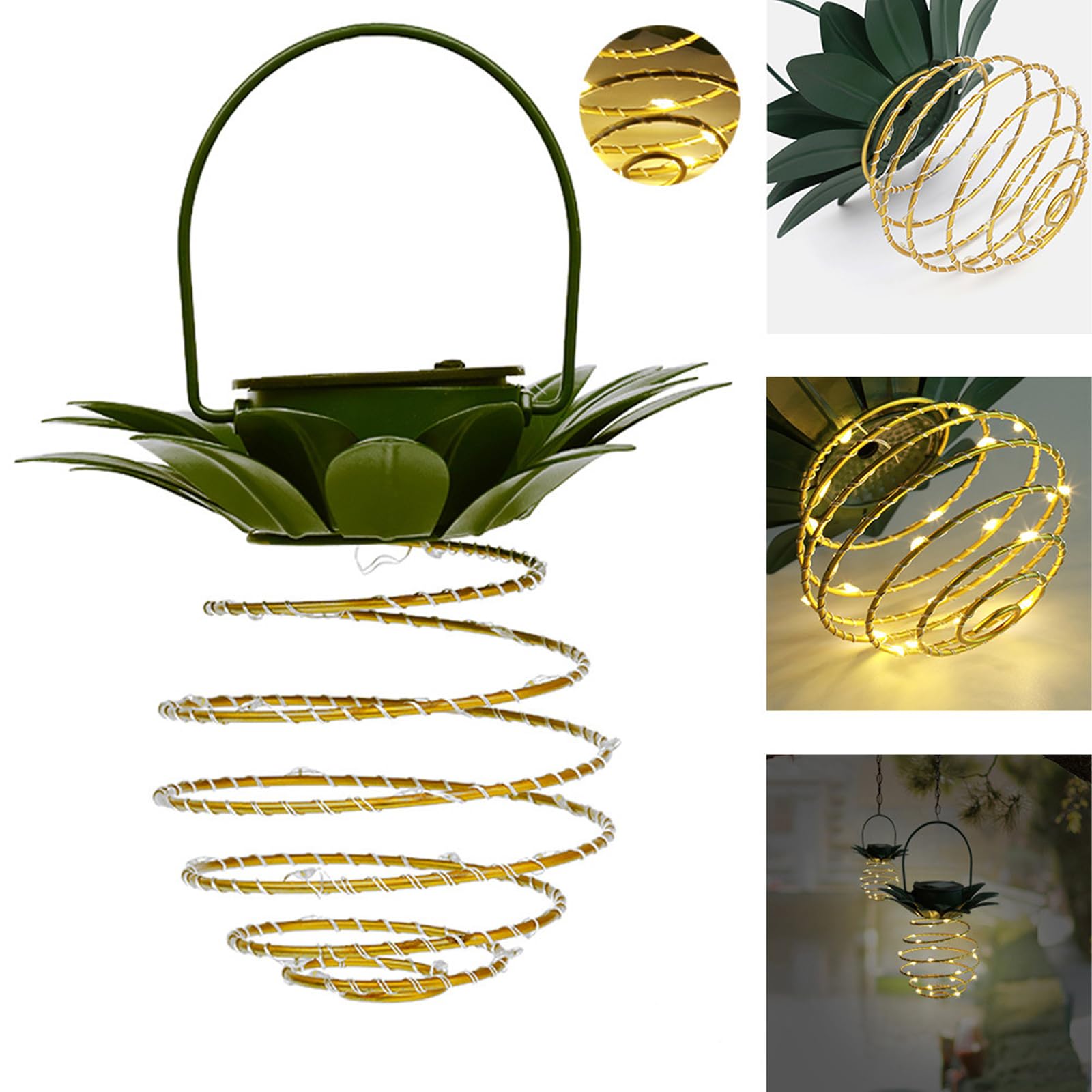 Lampe suspendue étanche patio et éclairage extérieur solaire blanc chaud en forme d'ananas spirale