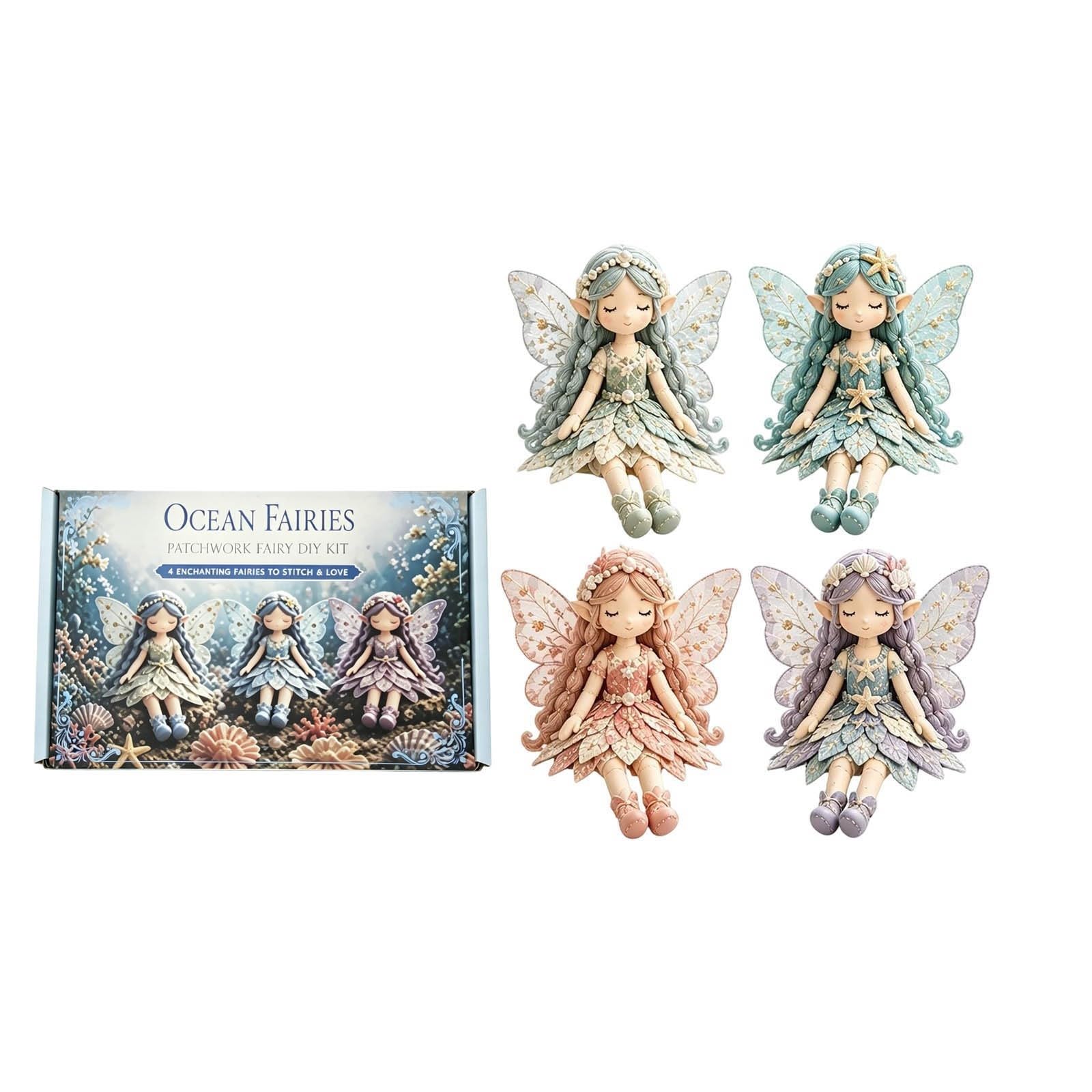 4Pcs Flower Fairy Patchwork Sewing Kit, Fairy Handmade DIY Collection with Pre-Cut Fabric and Instructions, Winged Cloth Doll Craft Kit for Beginners, Creative Sewing Gift and Home Decor (4, Blue-B) — image 1