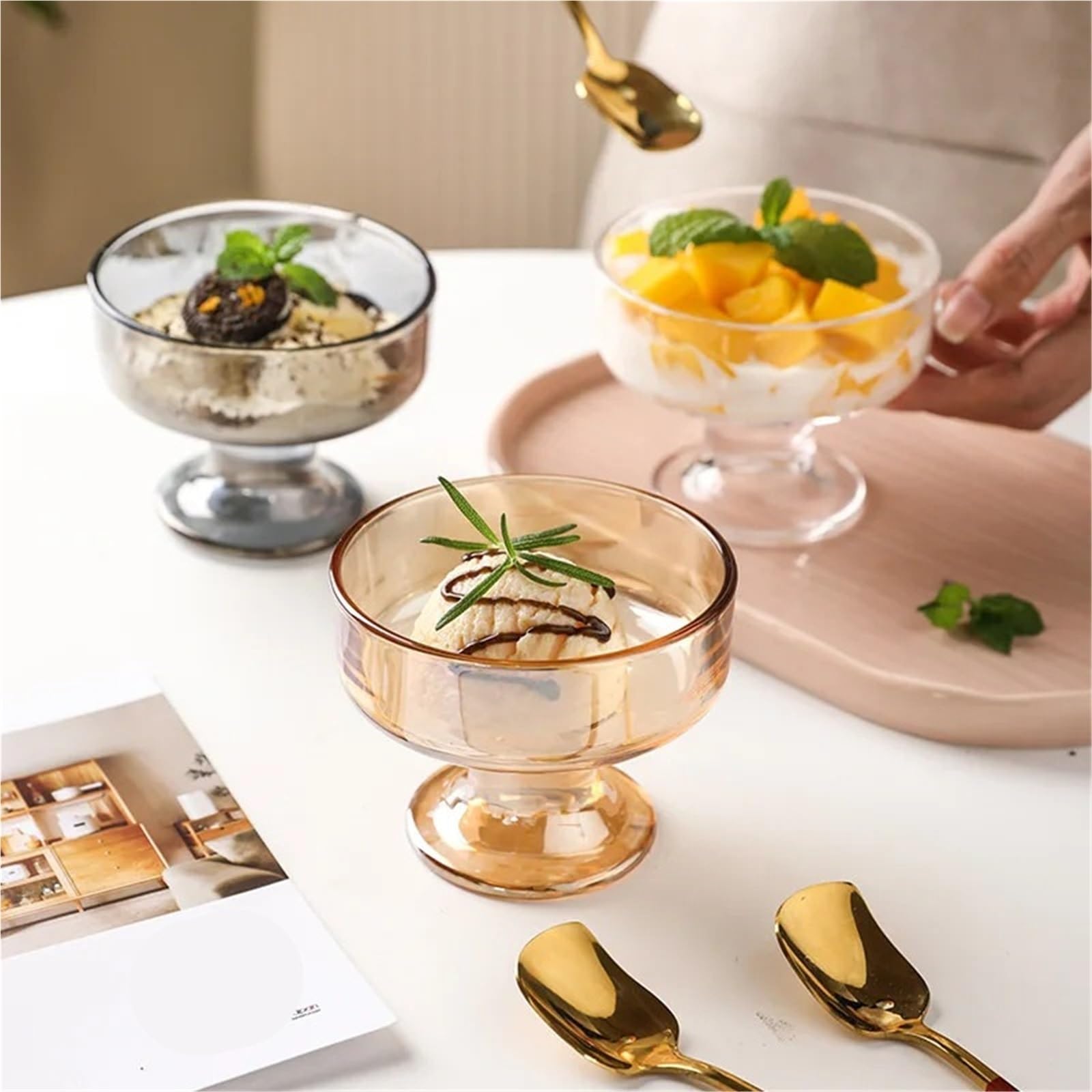 2 pz 280 ml Bicchieri di Vetro for Gelato Spessa Trasparente Tazza Alta Ciotole da Dessert for Frappè Insalate Frutta Snack Per Dessert(Clear)