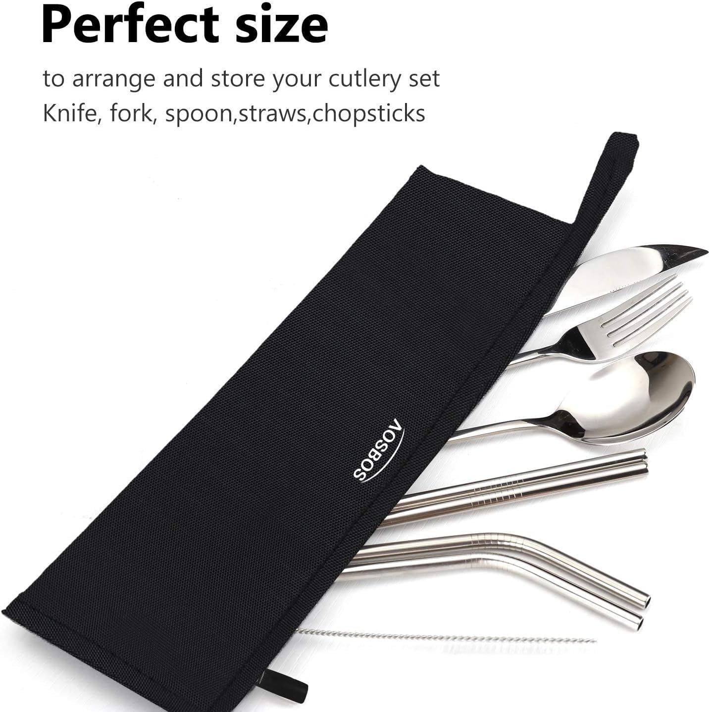 Aosbos Chopstick Carrying Case without Chopsticks, Reusable Chopsticks Bag, Chopsticks Sleeve, Travel Utensil Set Pouch for Metal, Bamboo, Stainless Steel Chopsticks - Black