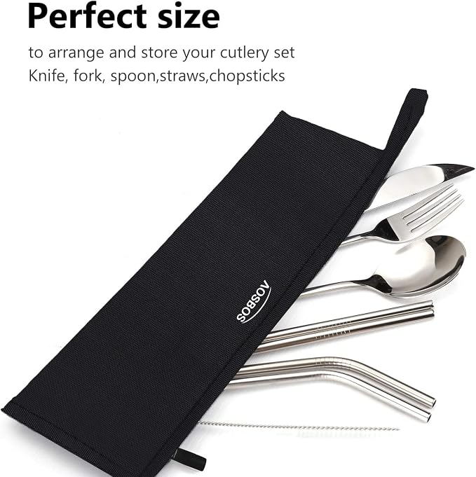 Estuche para Palitos Chinos, Bolsa Reutilizable para Palillos, Manga para Palillos, Bolsa para Utensilios de Viaje para Palillos de Metal, Bambú, Acero Inoxidable - Negro miniatura 7