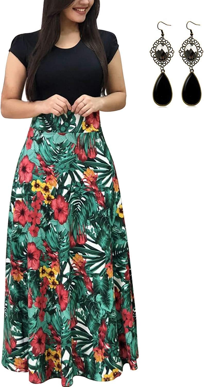 Women Summer Dress Maxi Boho Short Sleeve Elegant Loose Casual Dresses Beach Long Sundress