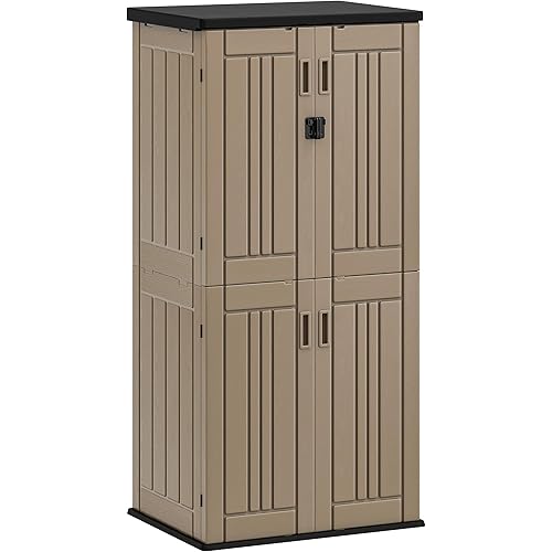 YITAHOME Outdoor Storage Cabinet with 4 Shelves, Waterproof Resin Vertical Tool Shed, Lockable 30 cu. ft. Storage Shed for Patio, Garden, Yard, Brown