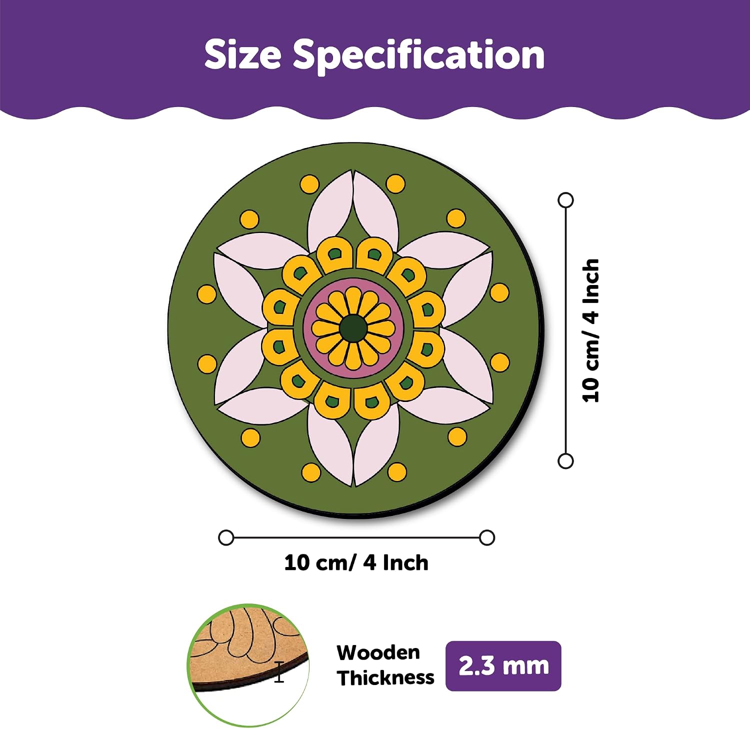 Mini Leaves Wooden Mandala Paint Kit Tea Coasters Art and Craft Kit with Wooden Case, Colours, Painting Brush for Girls Boys 9-12 Years Coaster DIY Kit Set of 6