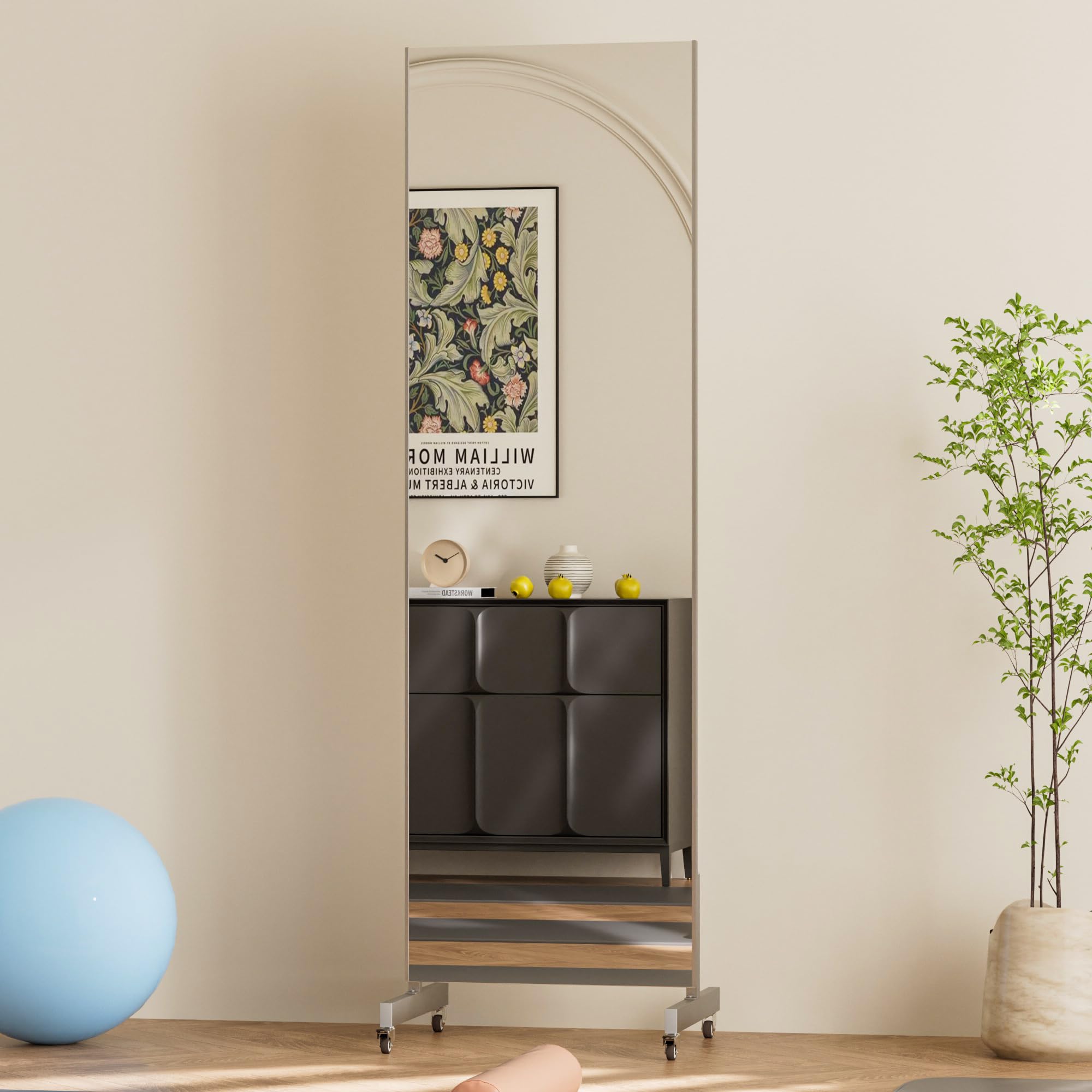Photo 1 of brisafe 67"x28" Ultra-Light Mobile Floor Mirror with 360° Wheels, 0.04mm Shatterproof Nano Film for Home Gym/Yoga/Dance Studio & Commercial Use | 60% Insurance Savings | Silver