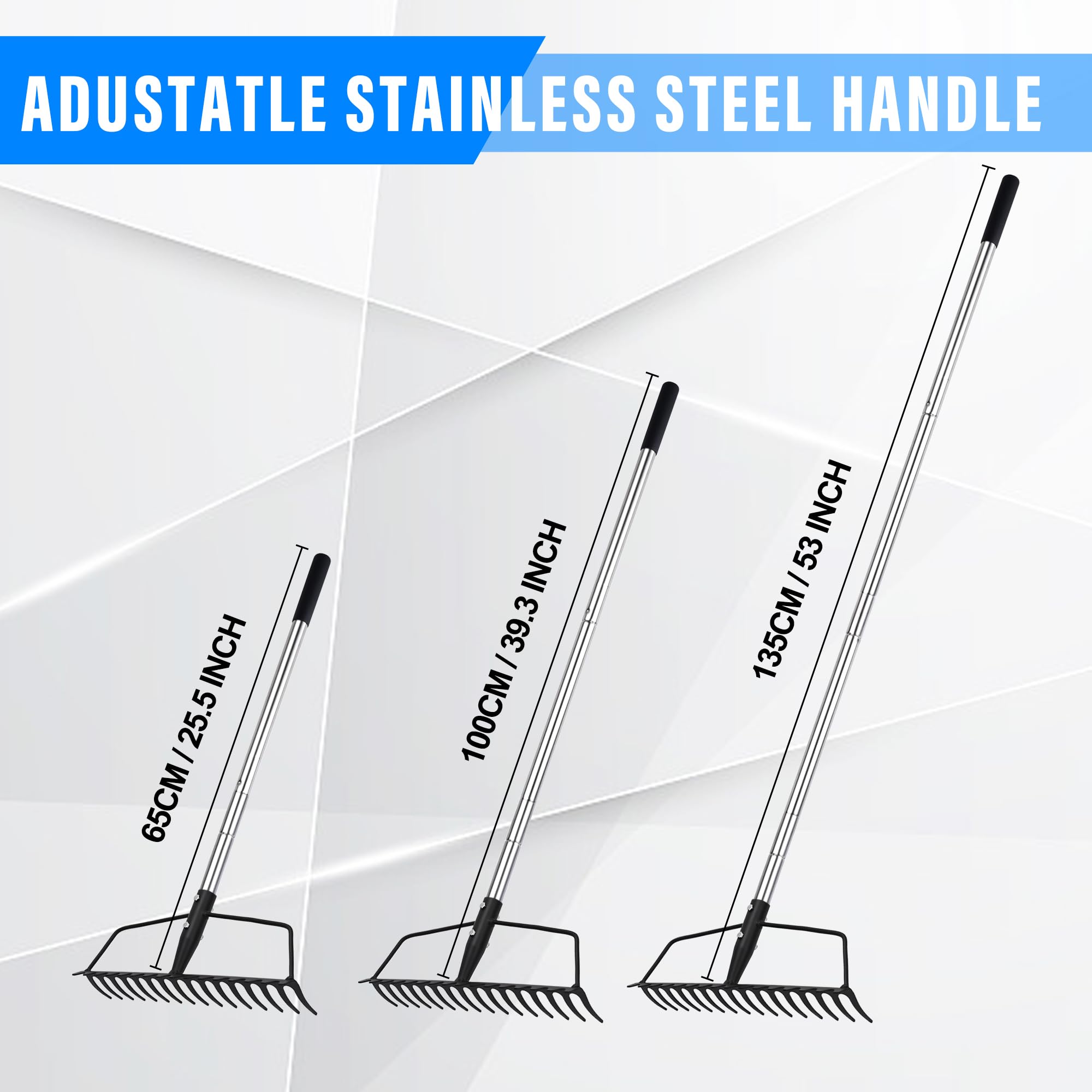 BARAYSTUS Arco da giardino rastrello rastrello per prati pesanti in acciaio inox rastrello da giardino regolabile per livellare terreno sabbioso e raccogliere foglie, Garden Rake Carbon Steel Sturdy