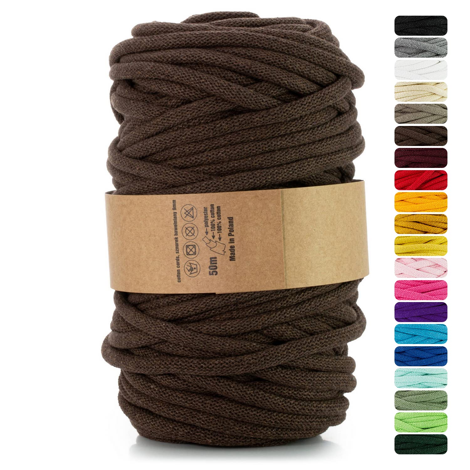 Netuno 1x Makramee-Garn Braun 9 mm 50 m Baumwollkordel mit Polyesterkern Kordel Baumwolle Kordelband Naturkordel Baumwollgarn für Makramee Basteln dick arbig Cotton Cord