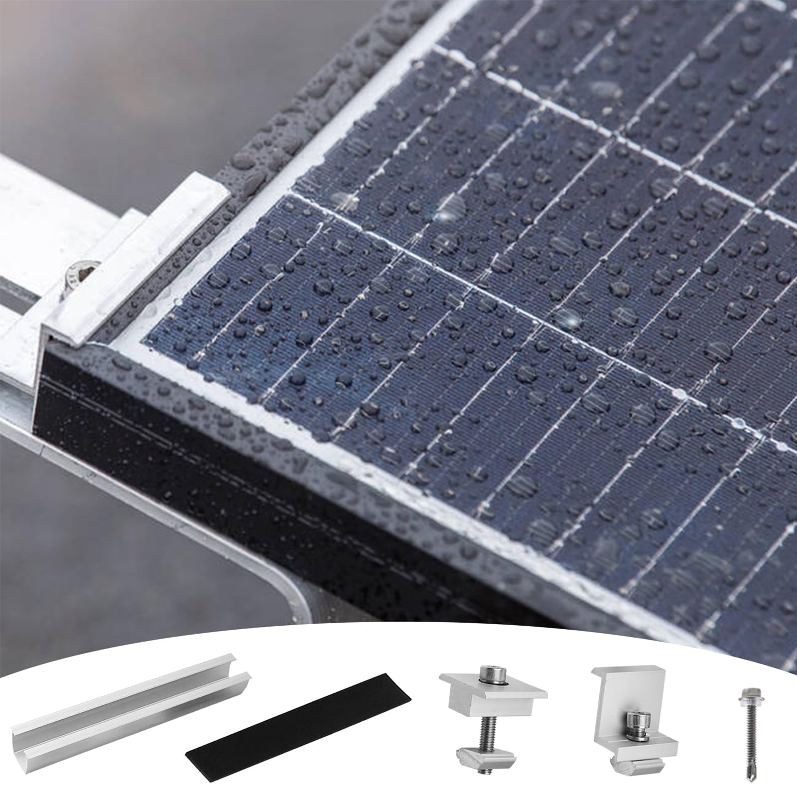 Kit di staffe per pannello solare, 6 guide di montaggio in alluminio da 12 cm, montaggio per pannello solare 30 mm/35 mm, set di staffe a Z, morsetti centrali, connettore per guida di montaggio solare