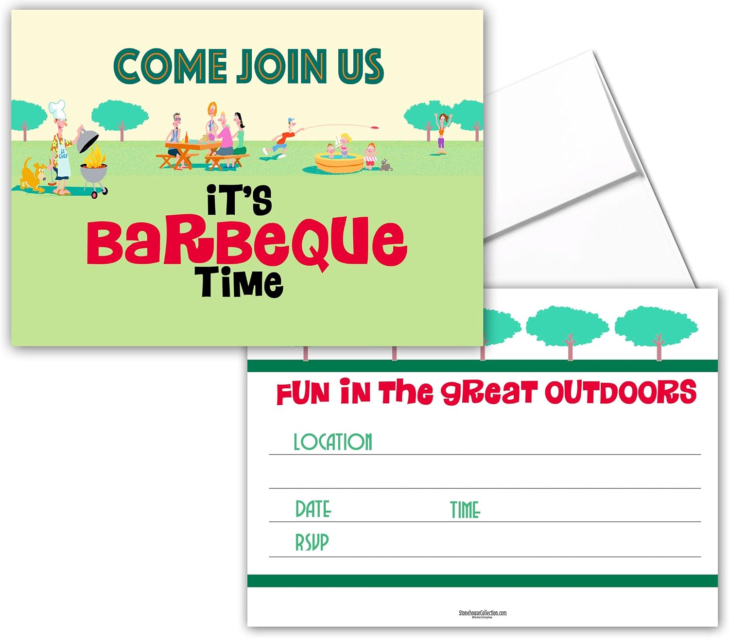 Stonehouse Collection | BBQ Party Invitations | Funny Barbeque Invites with Envelopes | Grilling Invites | Kids & Adults (Funny BBQ)