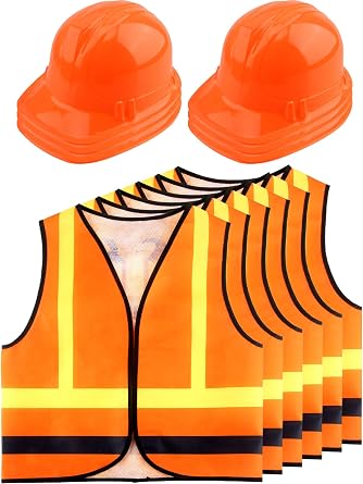12 Pcs Kid Construction Worker Costume Include 6 Pcs Construction Vest 6 Pcs Construction Hat for Kid Cosplay