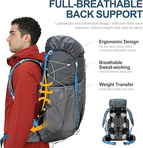 Miniatura 3 de IX INOXTO Mochila impermeable de 55 L con marco interno para senderismo y campamento con bolsa de agua de 3 litros y cubierta para lluvia, mochila