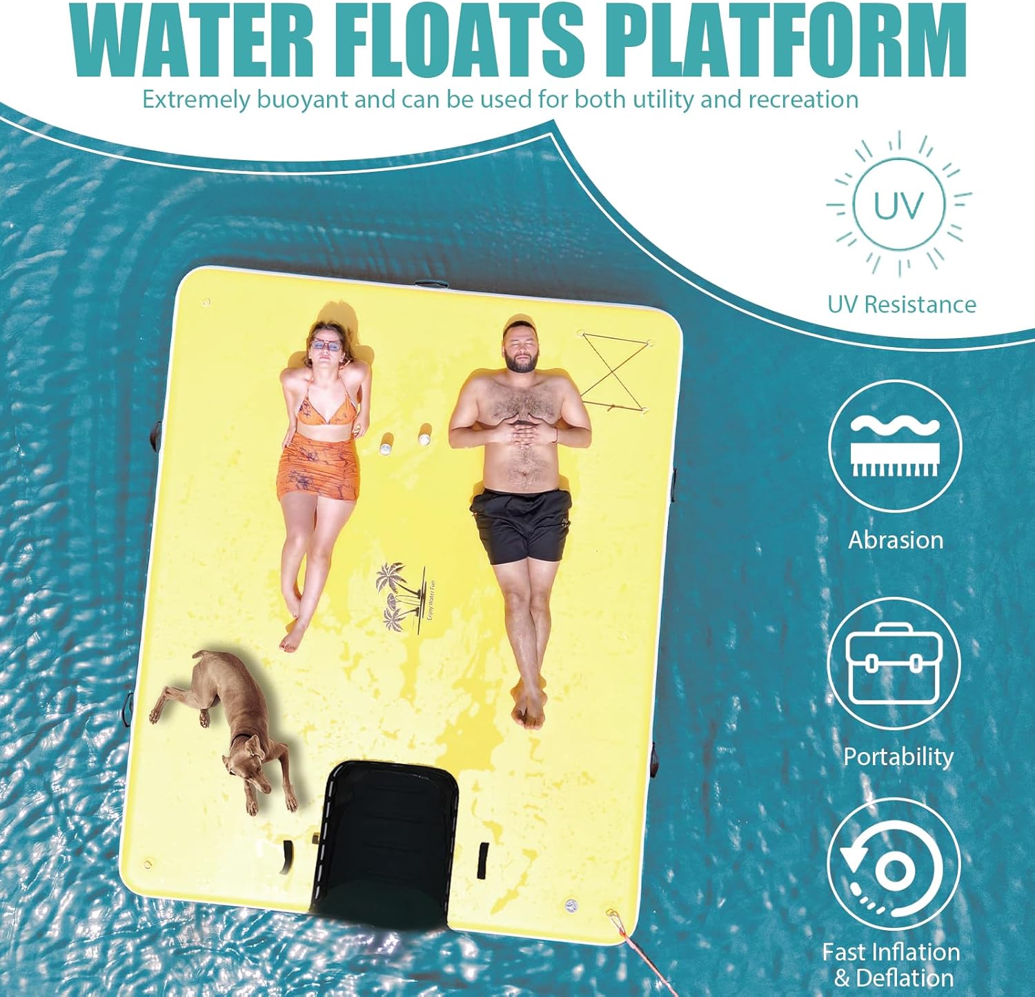 Inflatable Floating Dock, Floating Island Raft with Water Ramp for Dogs, Inflatable Dog Float, Multi-Person Air Dock Platform for Lakes, Pools, and Oceans, 6FT/ 8FT/ 10FT