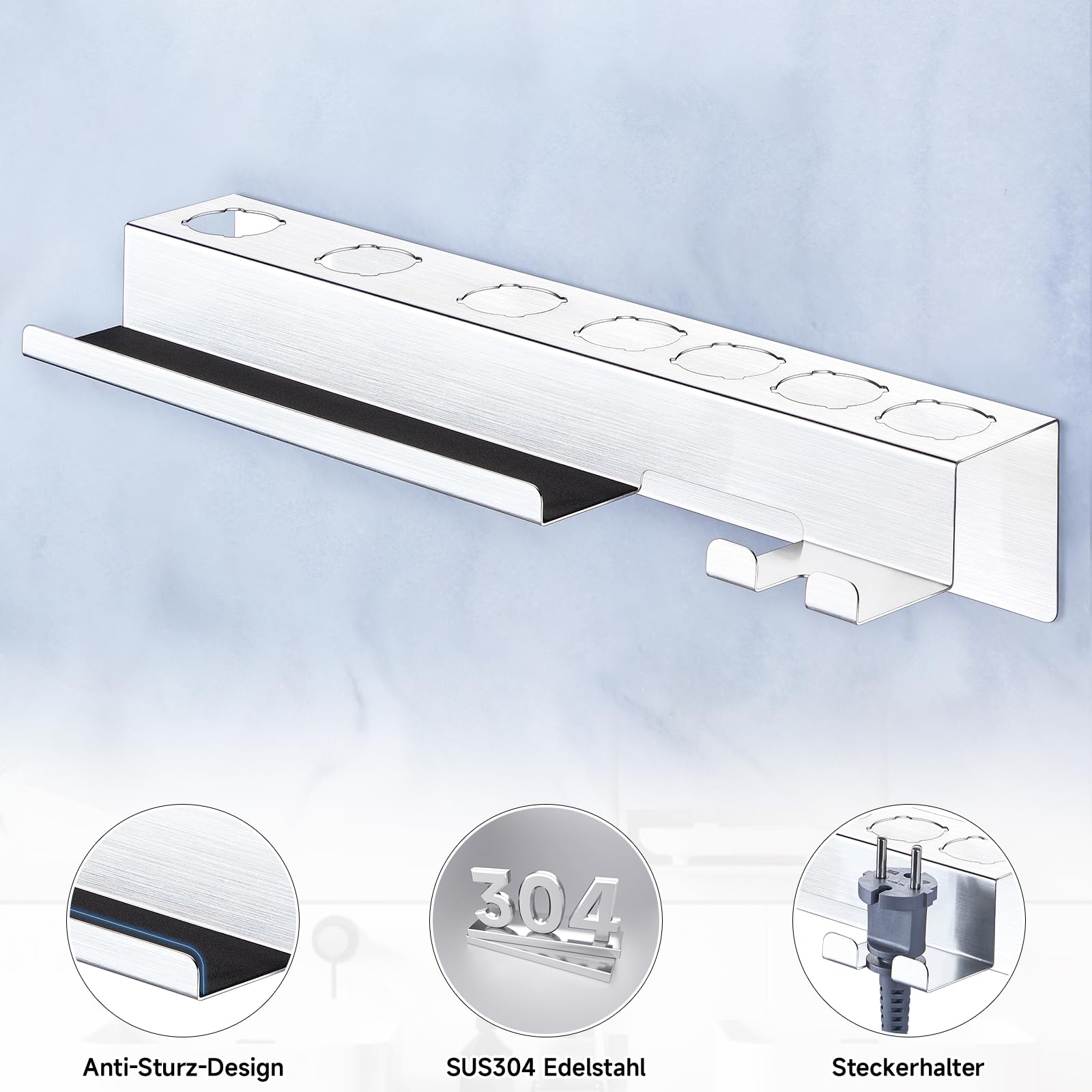 Wandhalterung Halter für 7 In 1 Styler Lockenstab Zubehör, Glätteisen Halterung, Föhnhalter Wand Ohne Bohren, Halterung für Föhn und Glätteisen Aufbewahrung, Lockenstab Halterung Fönhalter für Bad