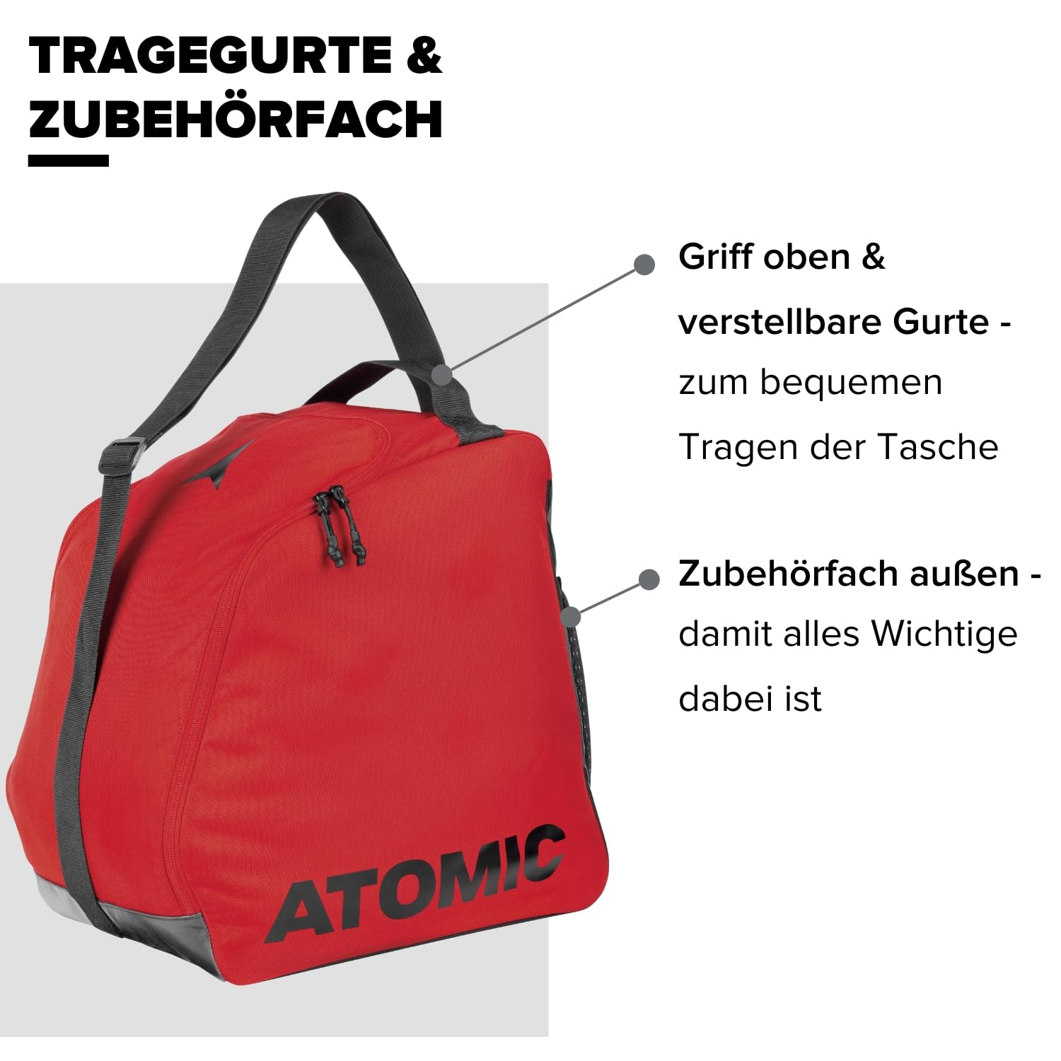 Atomic Boot Bag 2.0 - Robuste Skischuhtasche - Extra Zubehör-Fach - Junior Performance Shell für mehr Stabilität - Mit herausnehmbarer Skischuhplatte