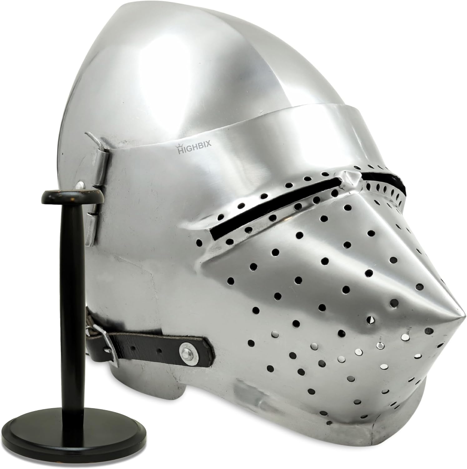 HIGHBIX Medieval Knight Helmet Decor with Stand – Handmade Steel Peak Face Helmet Replica Collectible – Vintage Armor Helmet for Home Office Shelf Display, Man Cave, Gothic Decor, Gift for Men