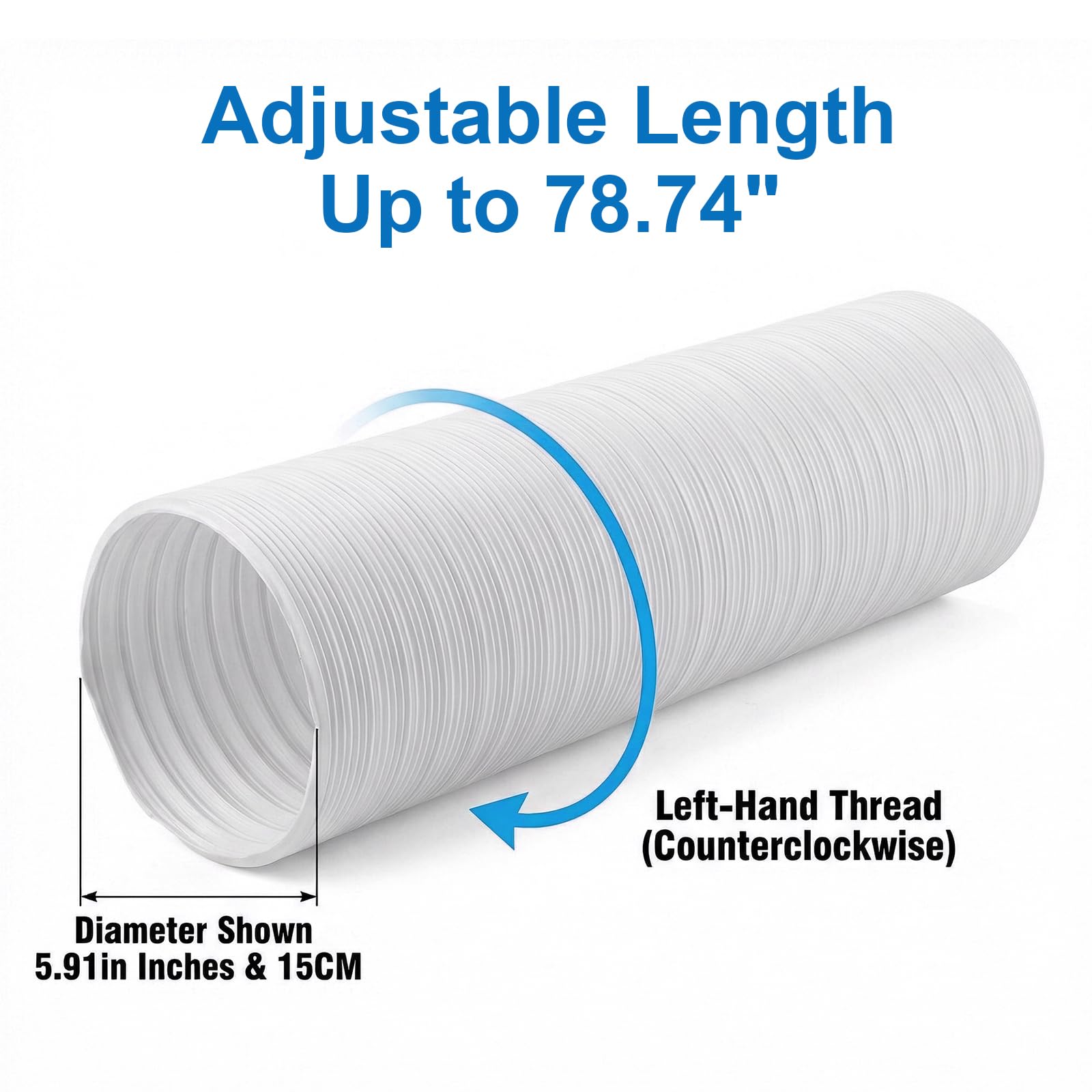 Tubo Aire Acondicionado Portátil, Diámetro 150mm Longitud 2M, Roscado a la Izquierda, Manguera de Escape Flexible de PP, Manguera de Ventilación Universal para Ar Condicionado Portatil