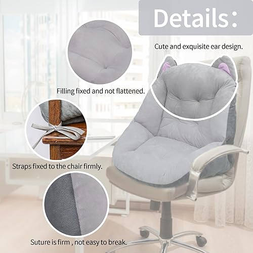 Miniatura 6 de Cojines de felpa para silla de oficina, almohadilla antideslizante con respaldo, almohada gruesa para silla cómoda para dormitorio, cojín suave para