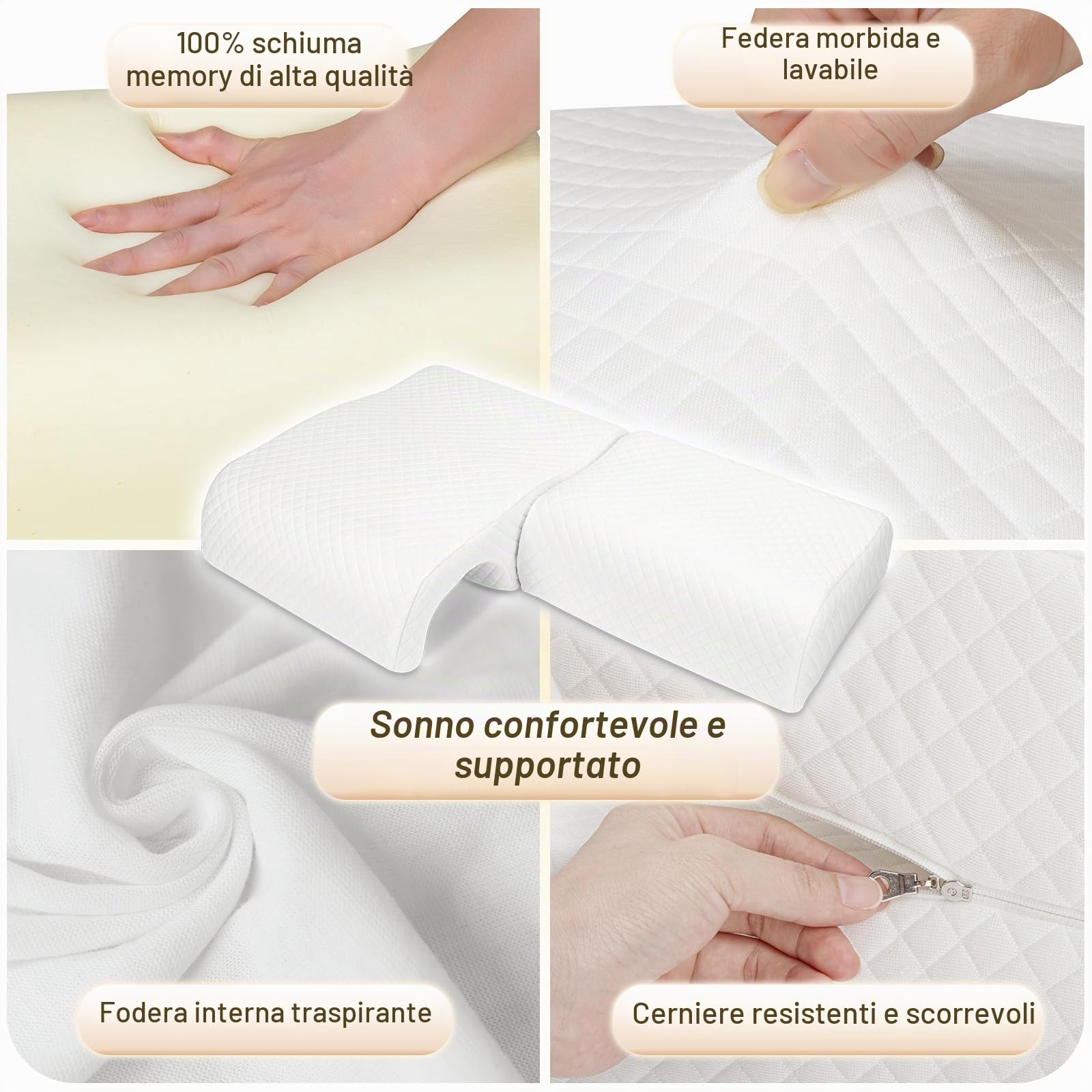 HOMCA Cuscino per Coppia, Cuscini Memory Foam Coppia, Cuscino con Buco per Braccio, Cuscino Curvo Allevia la Pressione del Braccio