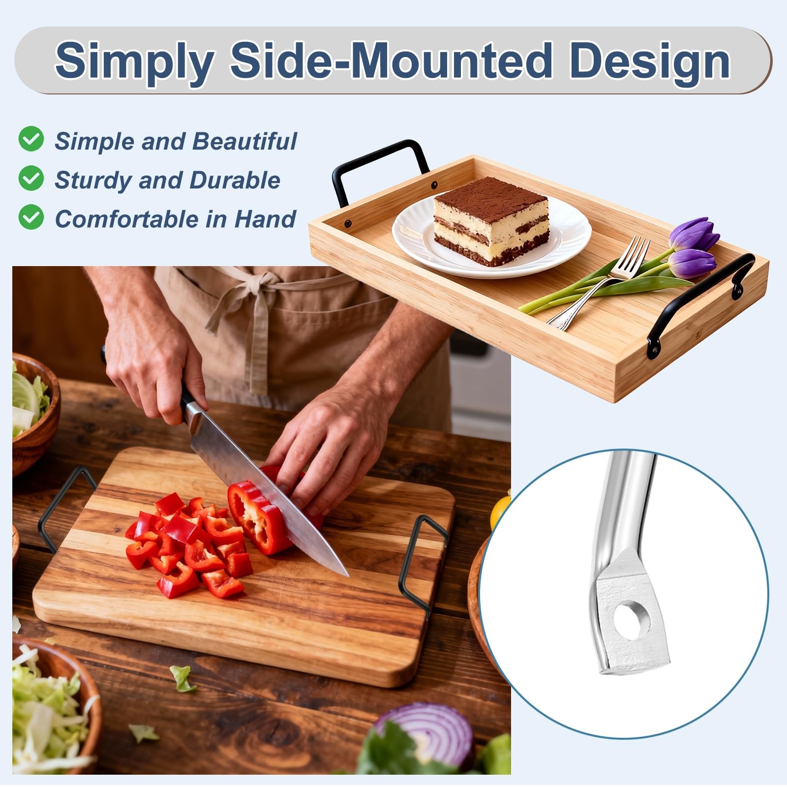 QUARKZMAN 4 Piezas De Asas Para Bandejas De Cubiertos, 13.8 Pulgadas Asas De Bandeja De Metal De Servir Hardware Para Muebles Tiradores Para Bandejas De Frutas, Tiradores, Plateado