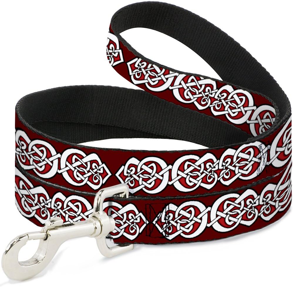 Dog Leash Celtic Knot5 Reds Black White 6 Feet Long 1.5 Inch Wide