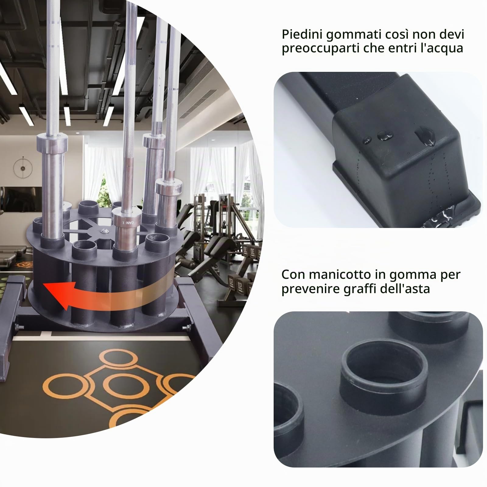 Supporto per rack per bilancieri Supporto verticale girevole per bilancieri Contiene 10 bilancieri Porta bilancieri per palestra Adatto a bilancieri olimpici da 2 pollici, barre per curl