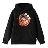 Dragon Ball Z Goku Orange Swirl Background Long Sleeve Youth Black Hooded Sweatshirt