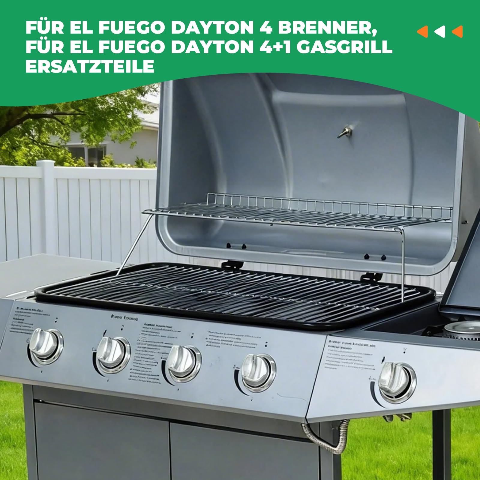 WELL GRILL Ruszt do grillowania ze stali nierdzewnej i ruszt do podgrzewania, części zamienne do palników EL Fuego Dayton 4 + 1, rusztów do grilla gazowego EL Fuego Dayton 4