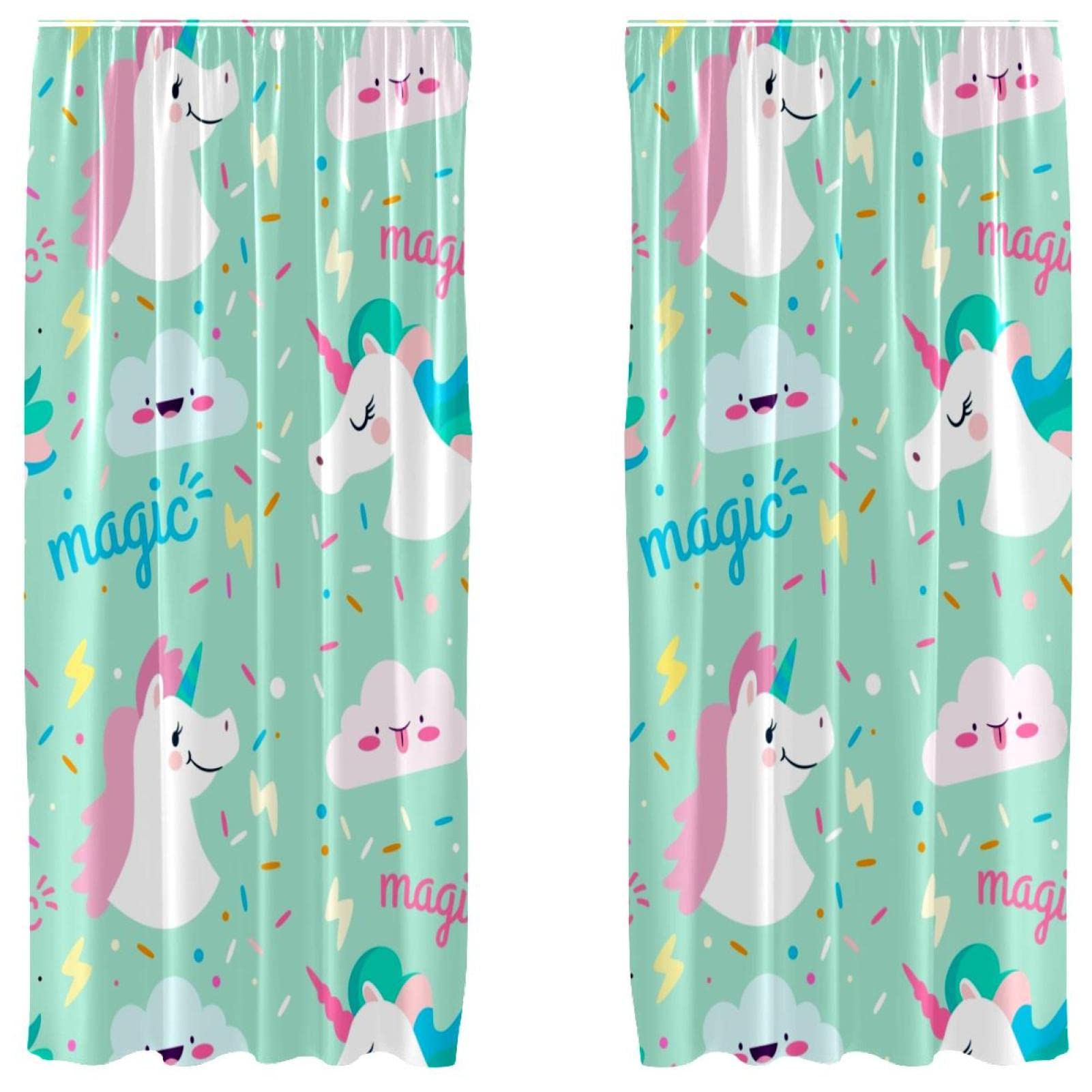 Rideaux occultants microfibre licornes blanches 140x213 cm pour chambre enfant et bébé
